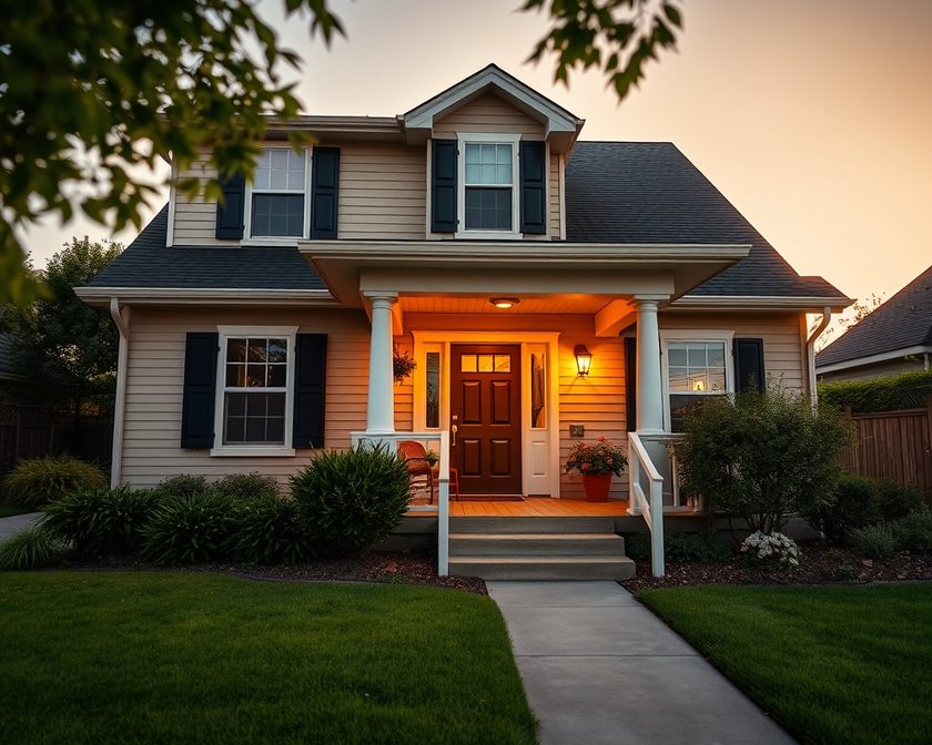 A warm family home at golden hour